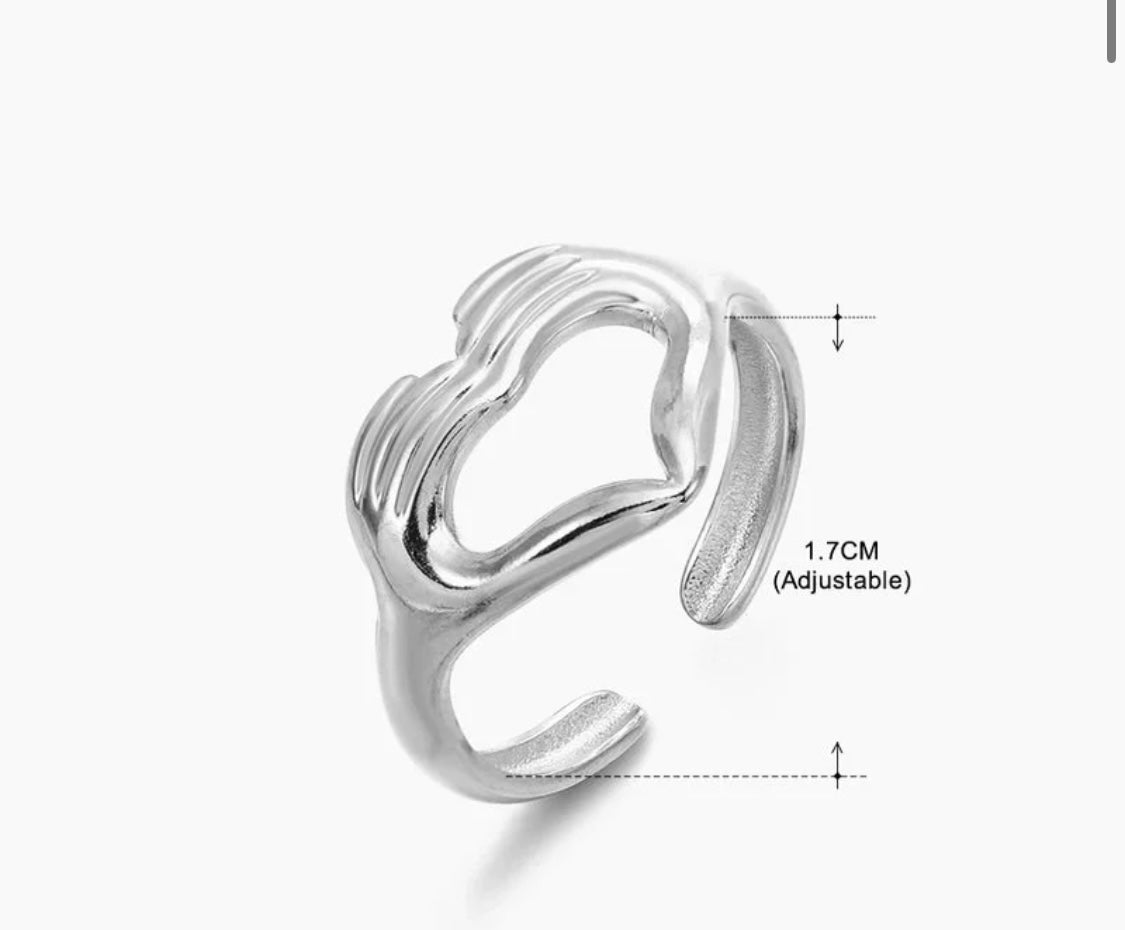 Bague Cœur de Mains – Acier inoxydable plaqué or, ajustable
