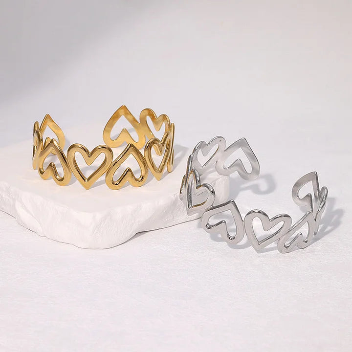 Bague Cœur à cœur – Ajustable en acier inoxydable