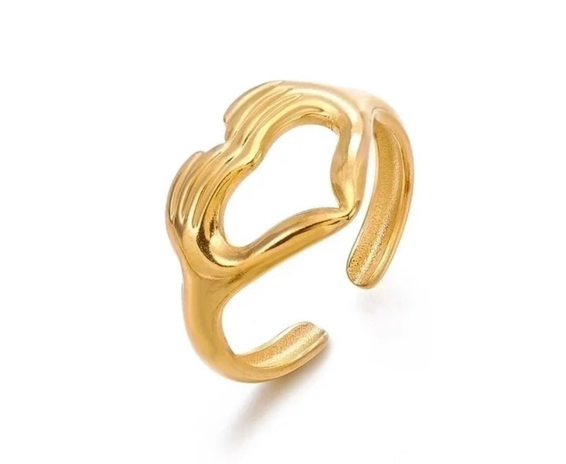 Bague Cœur de Mains – Acier inoxydable plaqué or, ajustable