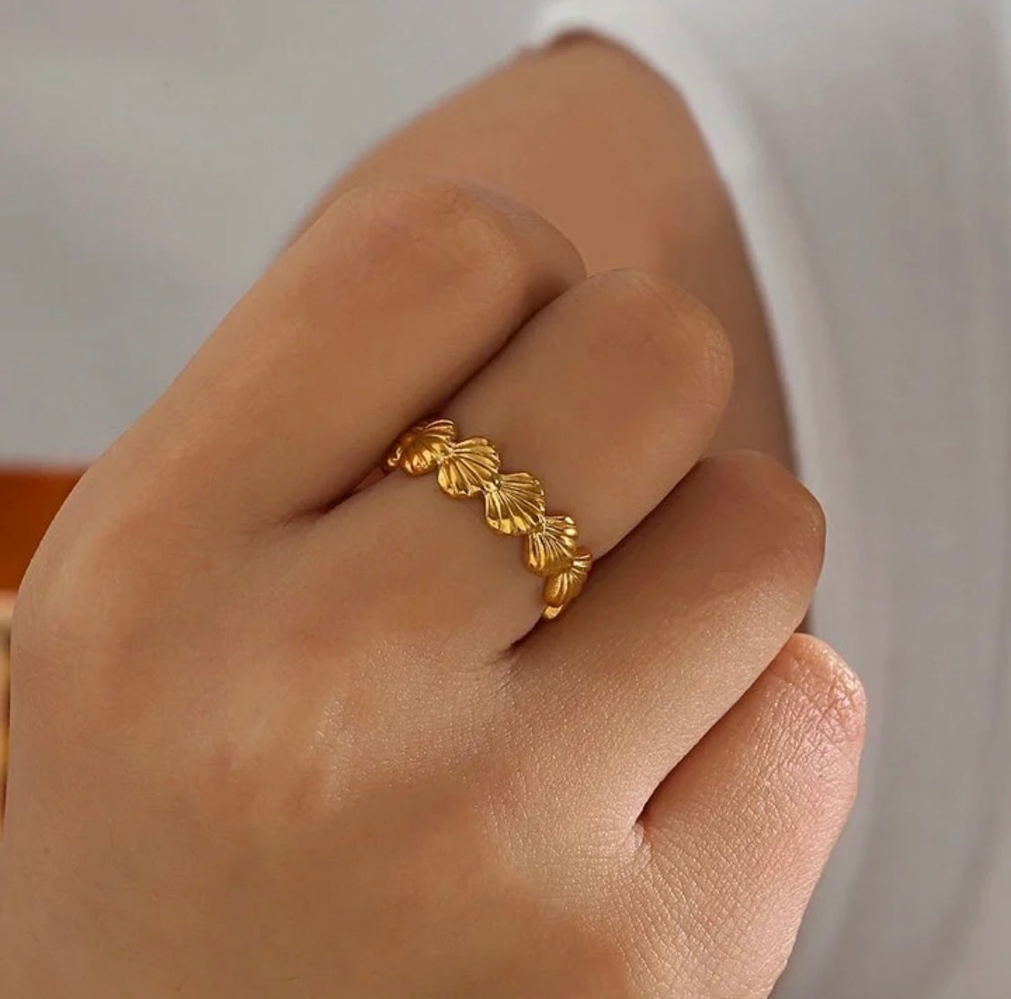 Bague Océan – Acier inoxydable ajustable avec coquillages