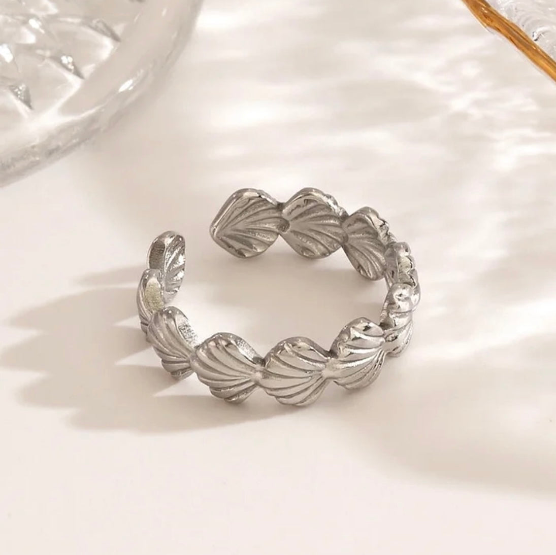 Bague Océan – Acier inoxydable ajustable avec coquillages