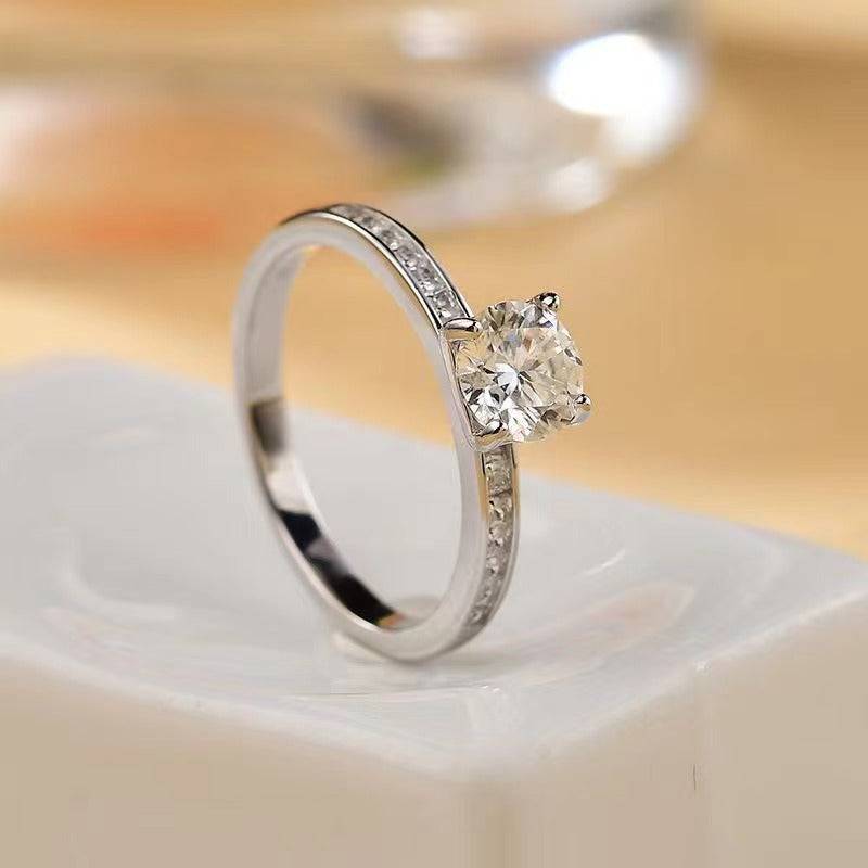 2 Carat Moissanite Engagement Ring – Elegant 925 Sterling Silver with Zircon Accents - Creavibe