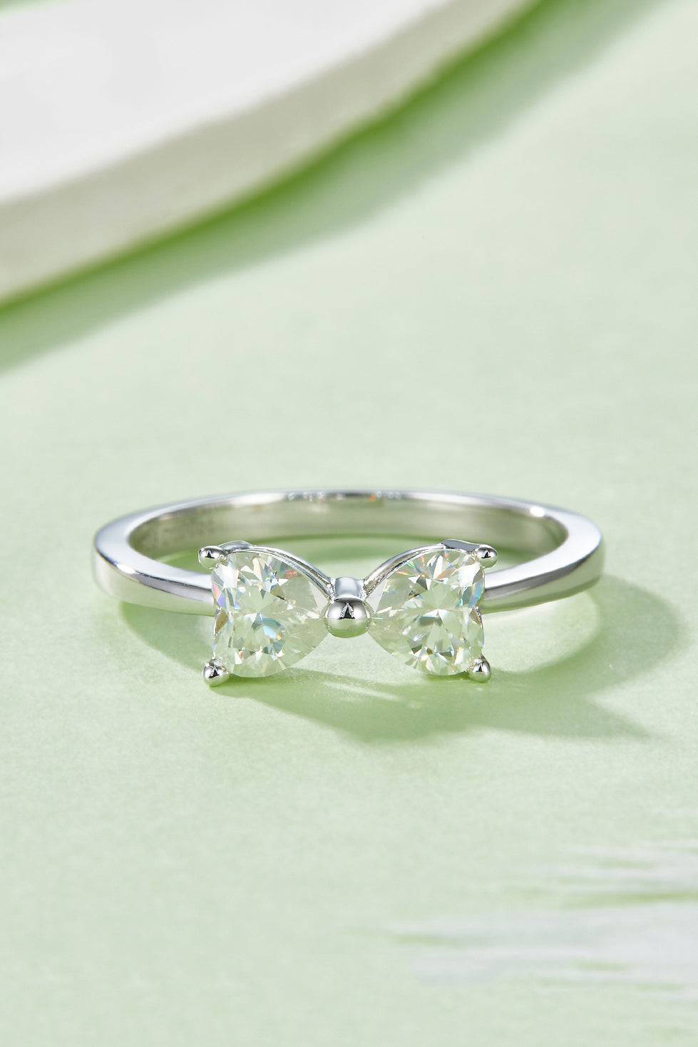 Elegant 1 Carat Moissanite Bow Ring – Sterling Silver Design - Creavibe